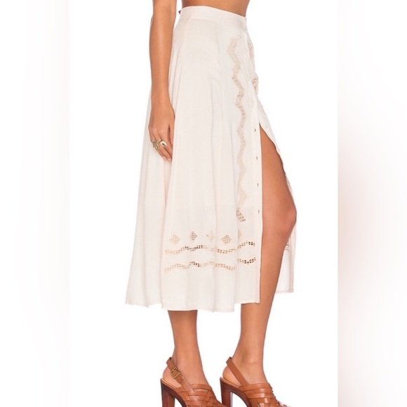 Tularosa Long Embroidered Cream Layered Skirt sz Small - Picture 2 of 11